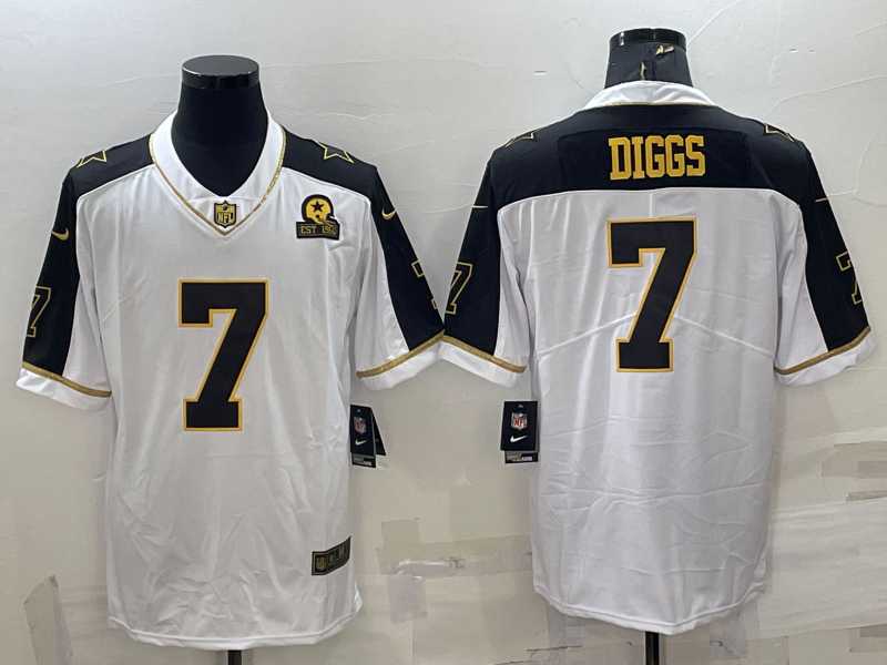 Men%27s Dallas Cowboys #7 Trevon Diggs White Gold Edition With 1960 Patch Limited Stitched Football Jersey->dallas cowboys->NFL Jersey